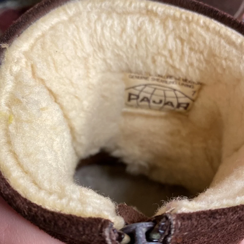 Pajar Brown Genuine Shearling Lining Short Slip On Zip Up Warm Boots Size 7 - Picture 14 of 17